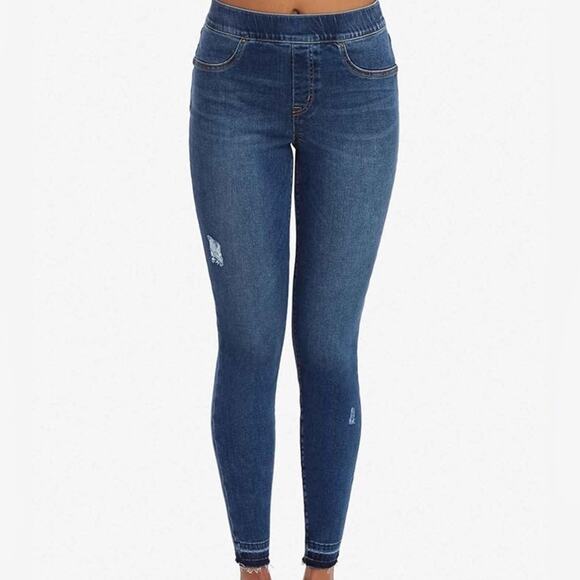 Spanx Dark Wash Distressed High Rise Skinny Stretch Jeans Size Small